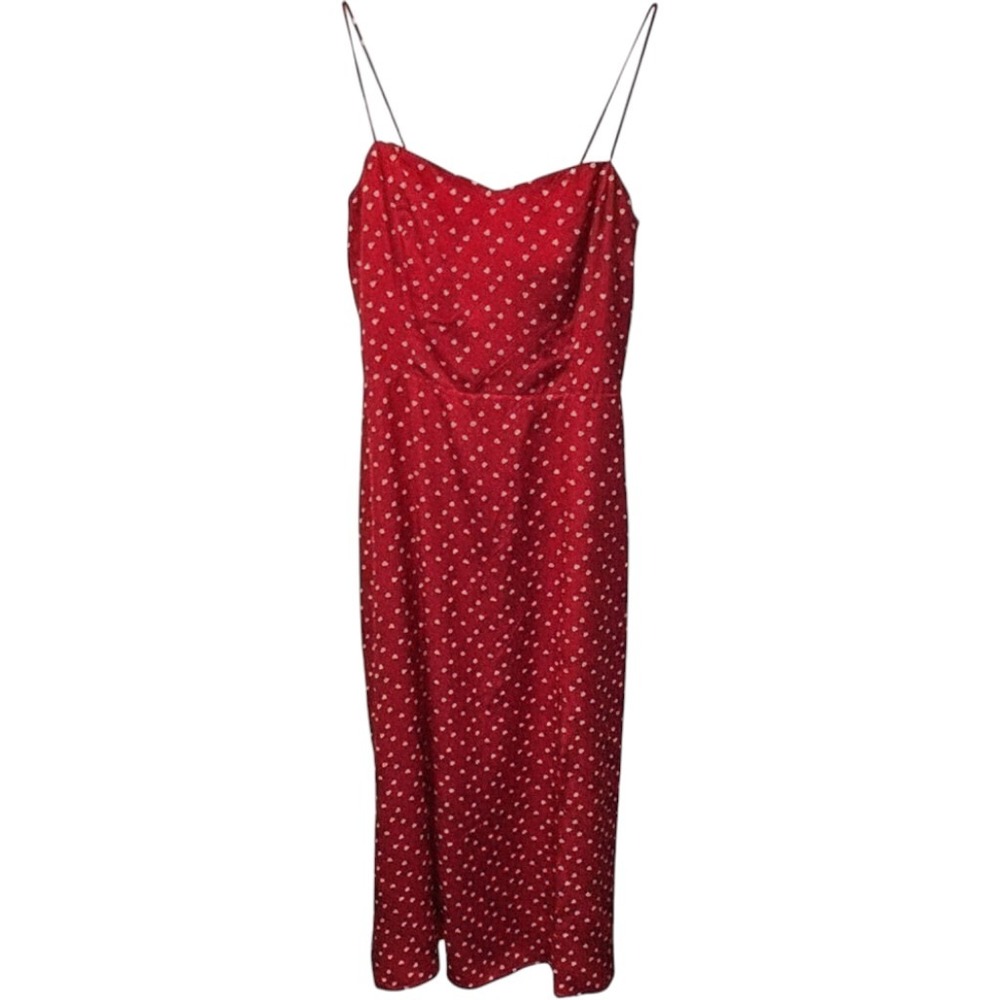 Blue Rain Red White Heart Print Midi Dress Smocked Back Sweetheart Neck Large